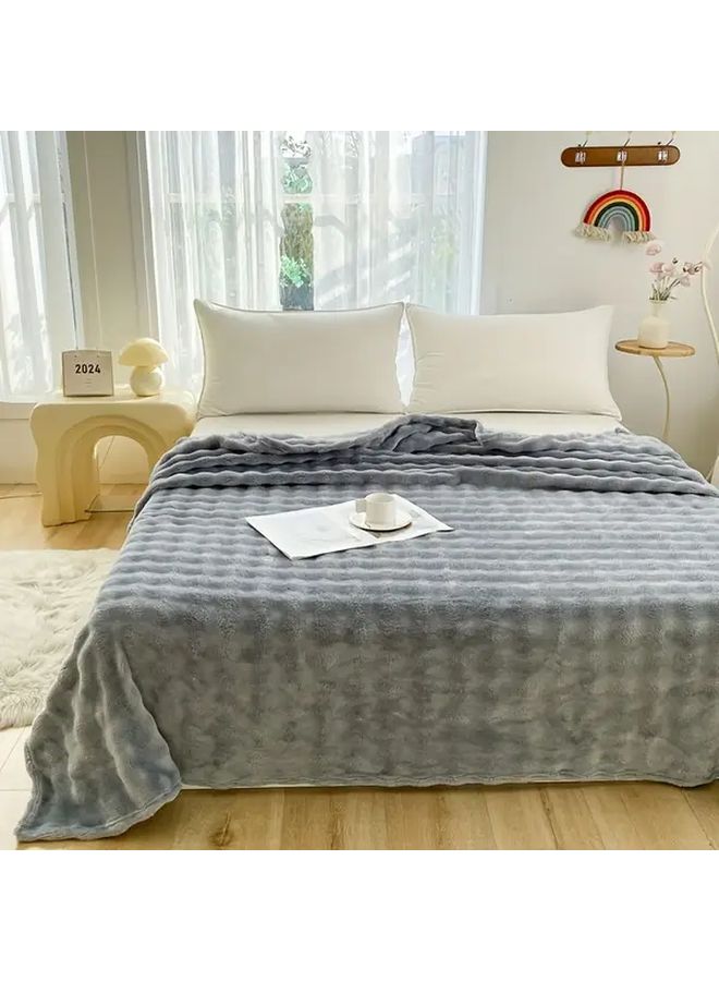 Gray Faux Rabbit Fur Fleece Bed Blanket Machine Washable All Season Comfort 59 06 By 78 74 Inch - Image 5